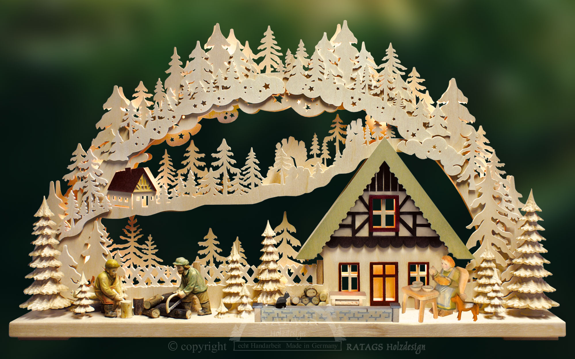 Schwibbogen 3 D mit 2 Figuren Weihnachtsmarkt 43 x 30 cm Erzgebirge NEU 10634 