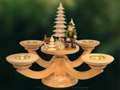 Vierarm-Tischleuchter natur, Figur Förster Massivholzleuchter, 4 Teelichter