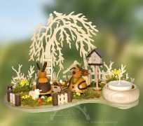 Frühlingserwachen Wiese, Häschen im Garten, mit Leiter, Teelicht